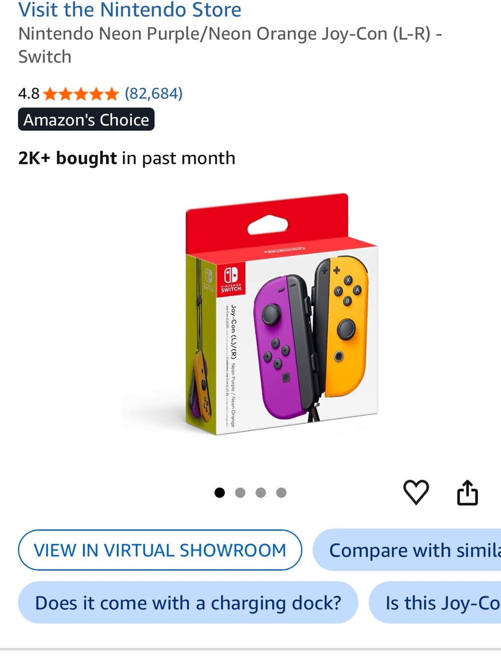 Nintendo Joy-Con Controllers — Neon Purple (L) & Neon Orange (R)